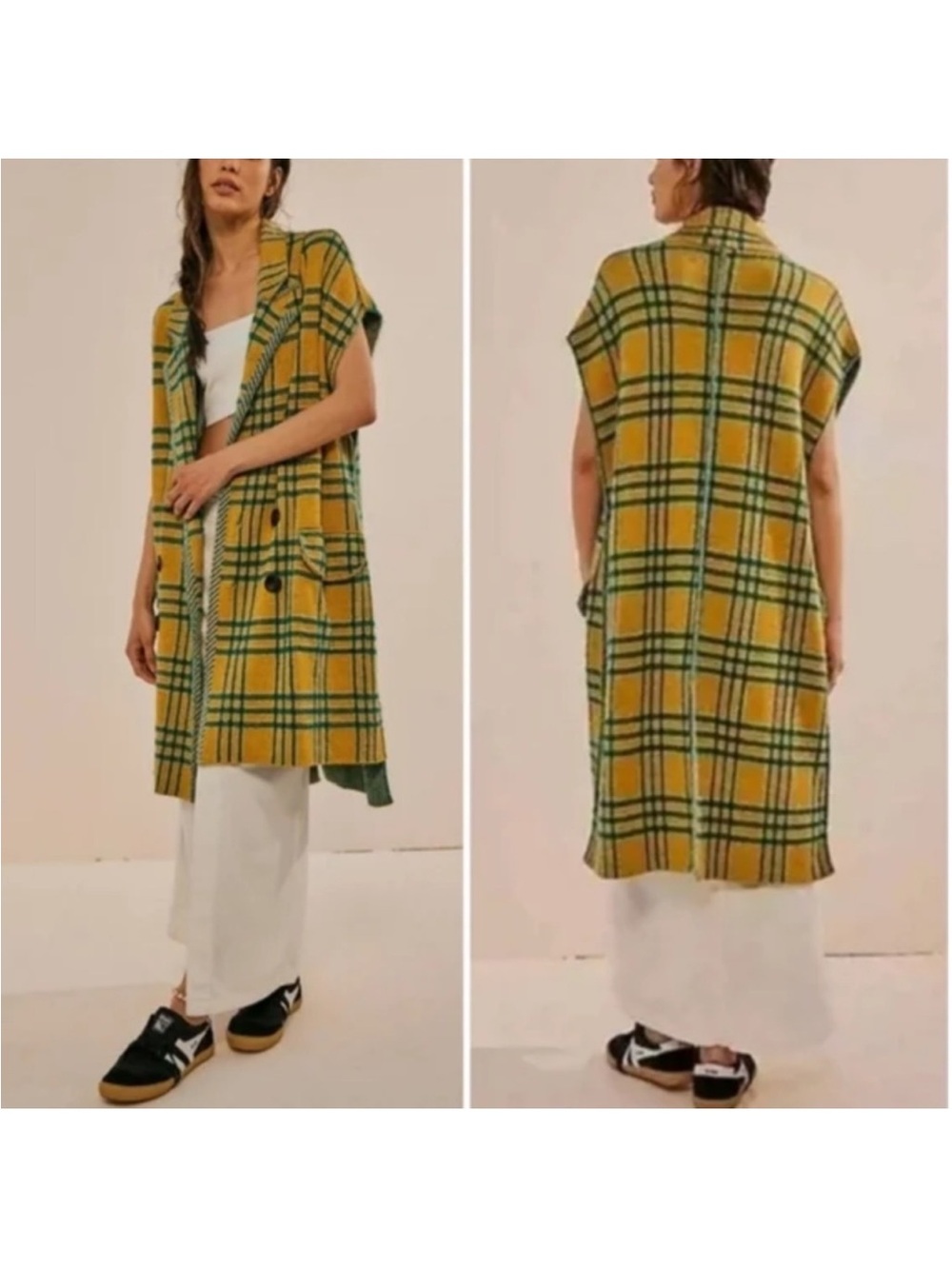 This is the Free People plaid sleeveless peacoat jacket size medium